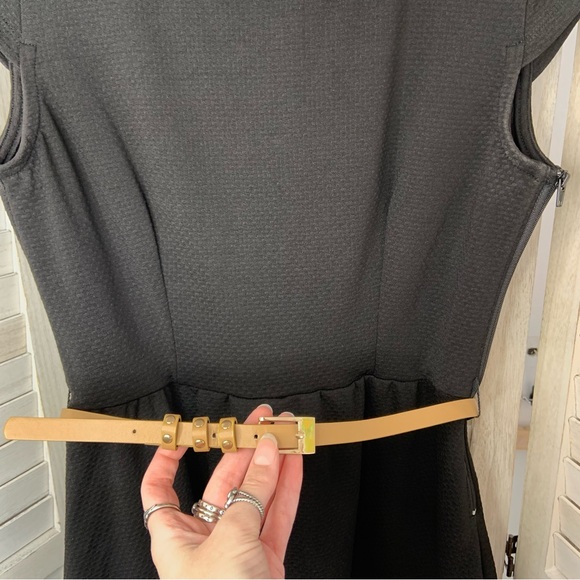 Sequin Hearts A Line Fit and Flare Belted Mini Dress Black and Tan Stripe 9 - Picture 8 of 11